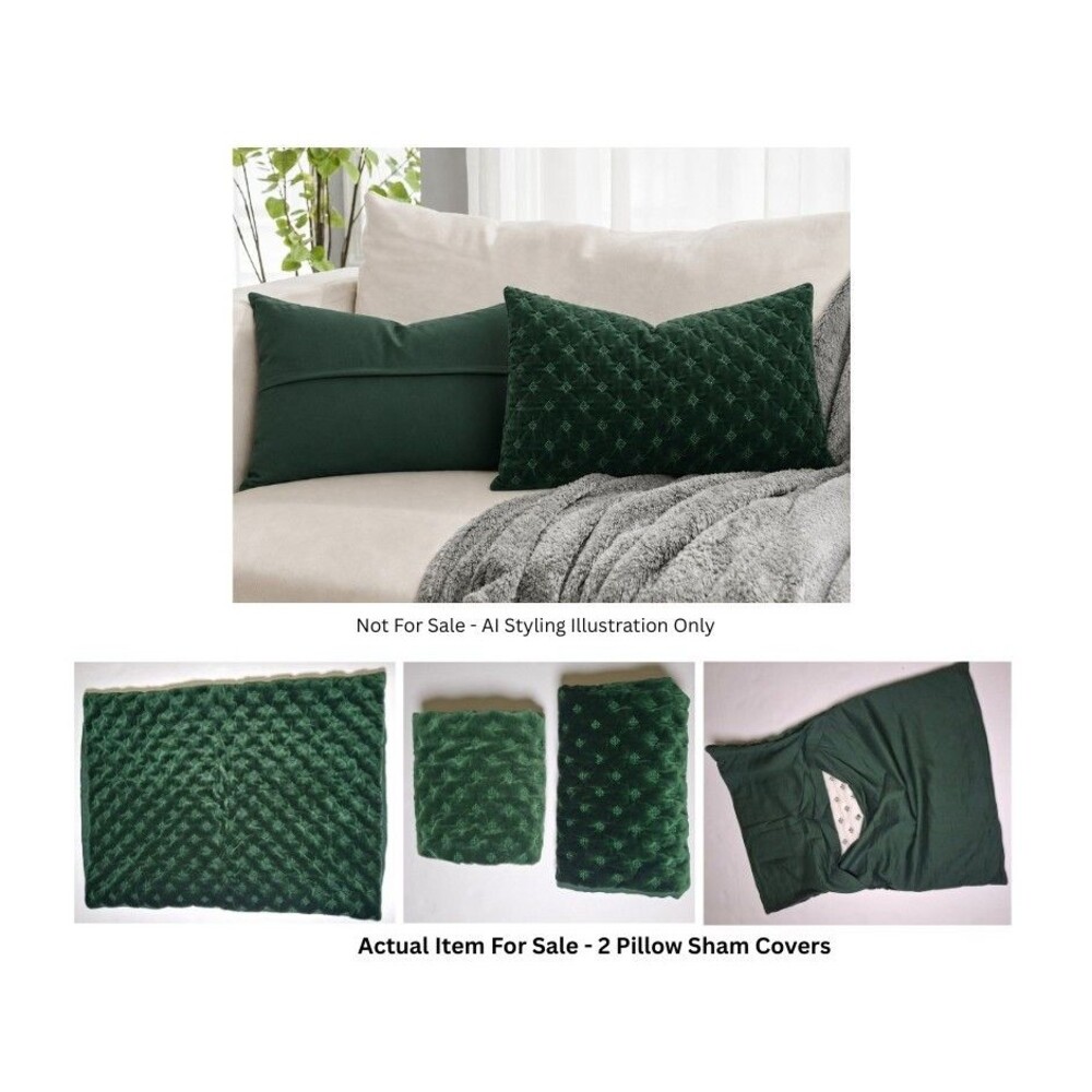 FRONTGATE Rumi Velvet Pillow Sham (2PC) Green 20x26 Quilted Embroidered Holidays